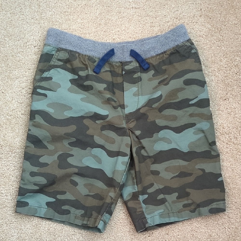 Carter's Boys Camo Pull-On Shorts with Gray Waistband and Navy Drawstring